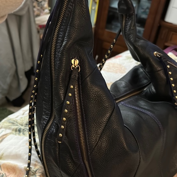 Black Leather Oryany Studded hobo Women's Bag purse - Picture 3 of 15